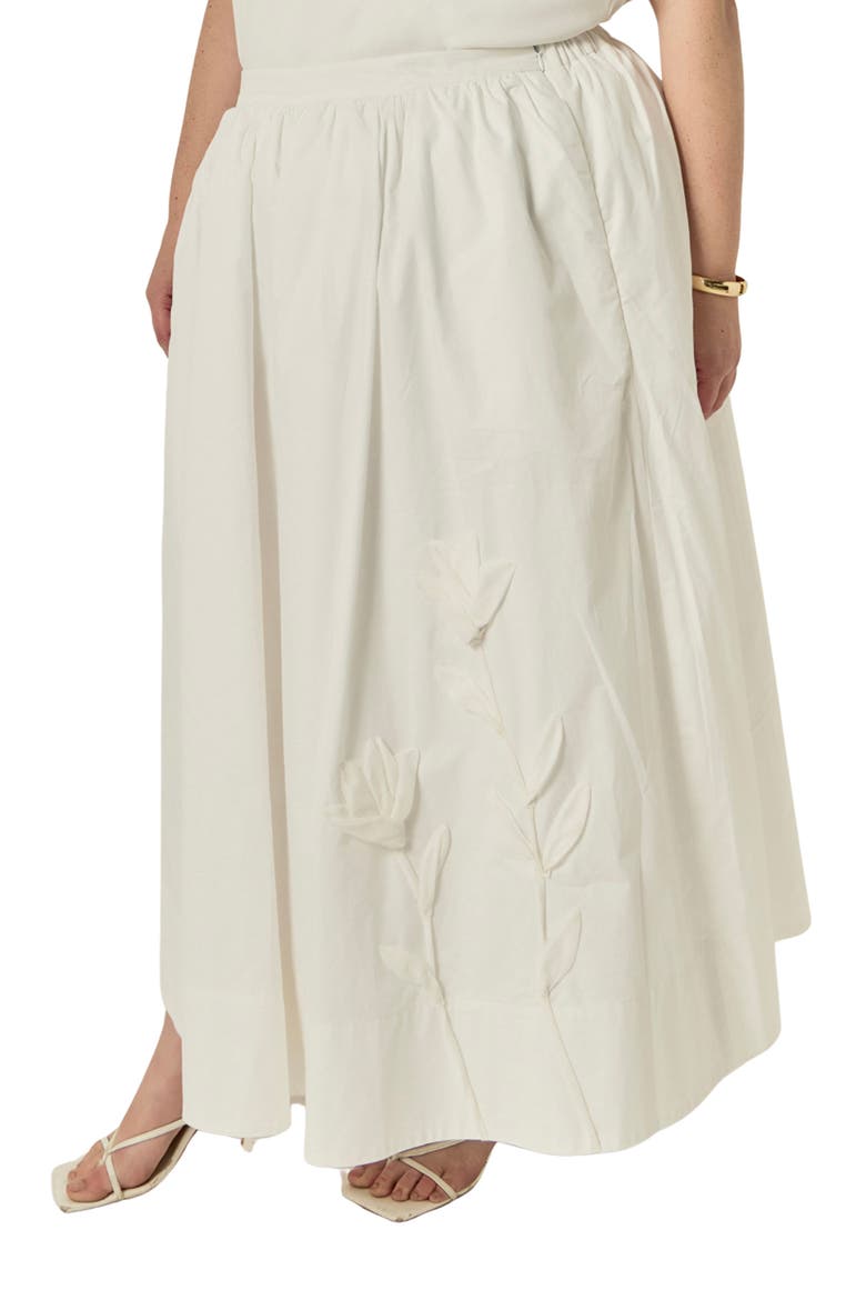 Appliquéd Floral Midi Skirt, Alternate, color, WHITE