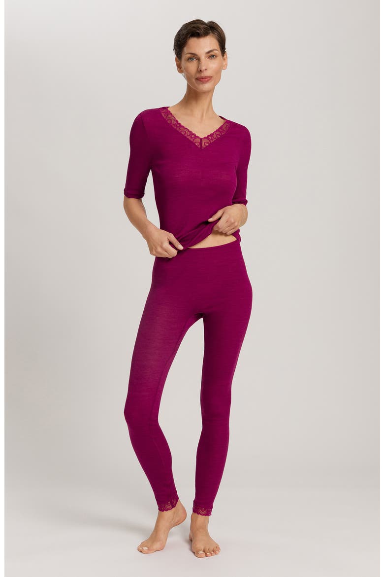 Lace Trim Merino Wool & Silk Rib Leggings, Alternate, color, PINK TOURMALINE