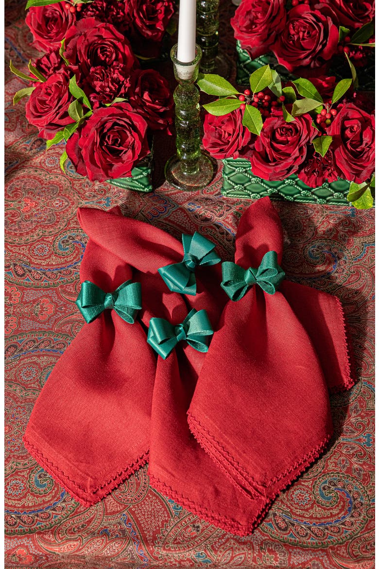 Berry Scallop Set of 4 Linen Napkins, Alternate, color, RUBY
