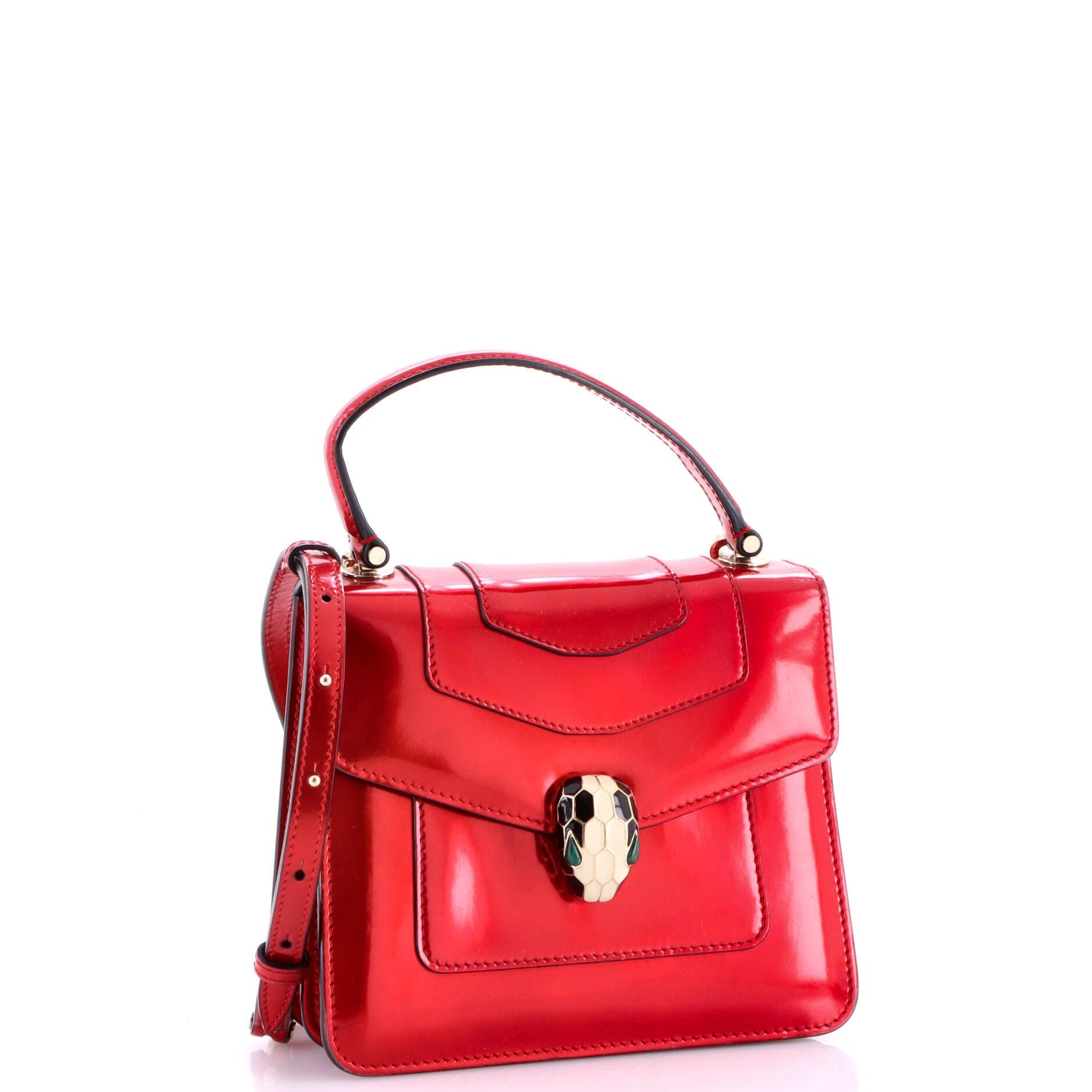 Serpenti Top Handle Bag Patent Small, Alternate, color, Red