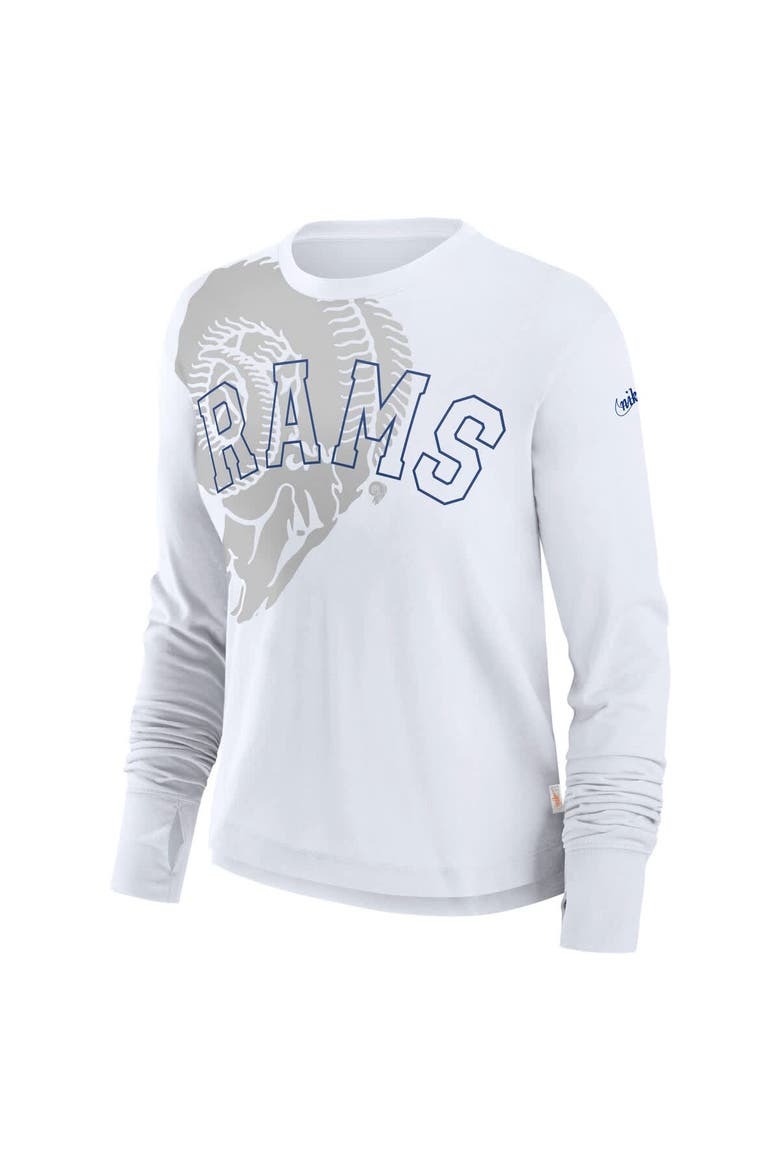 Women's Nike White Los Angeles Rams Layered Logo Cropped Long Sleeve Fashion T-Shirt, Alternate, color, White