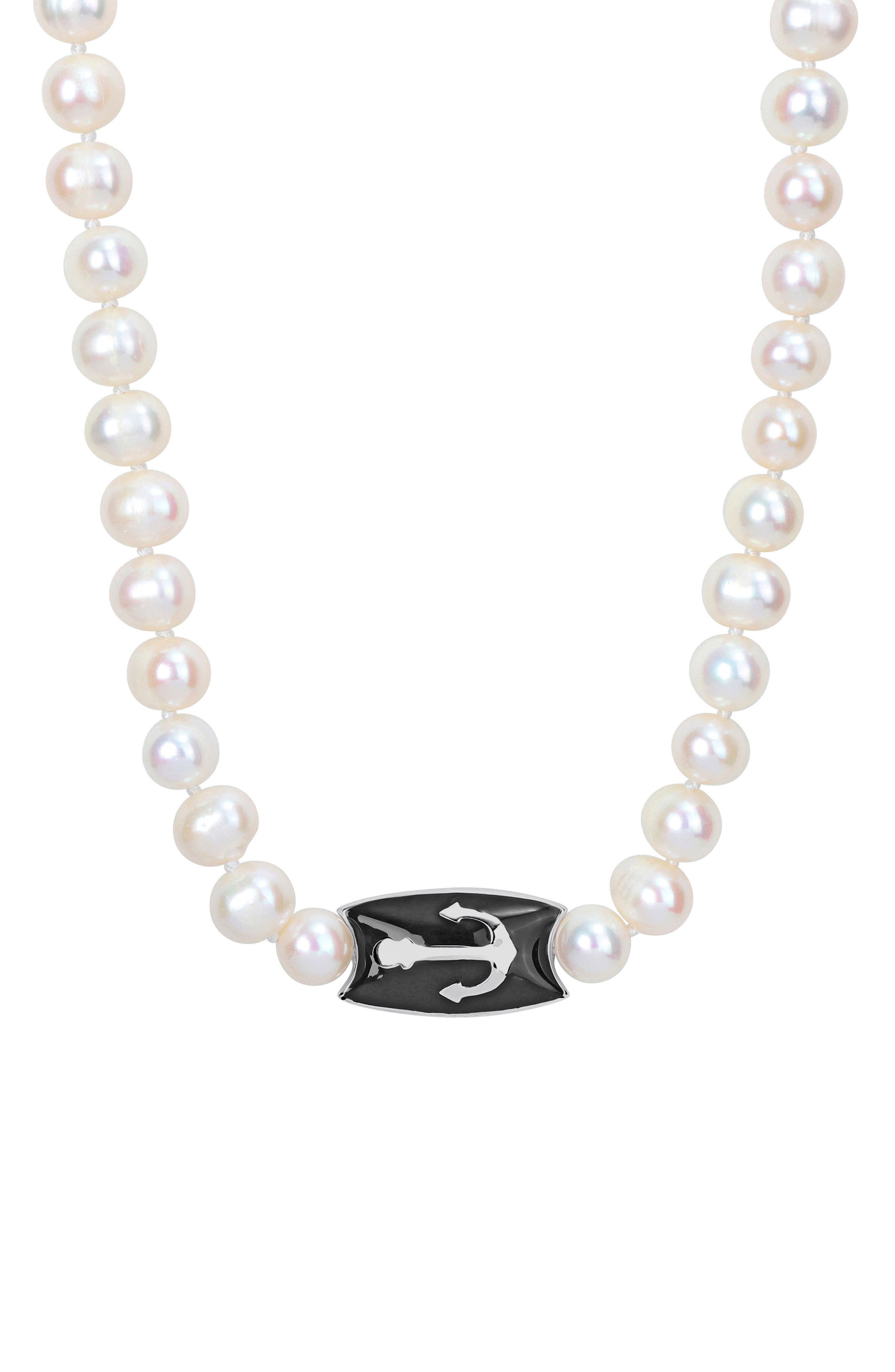 Cultured Pearl Anchor Pendant Necklace
