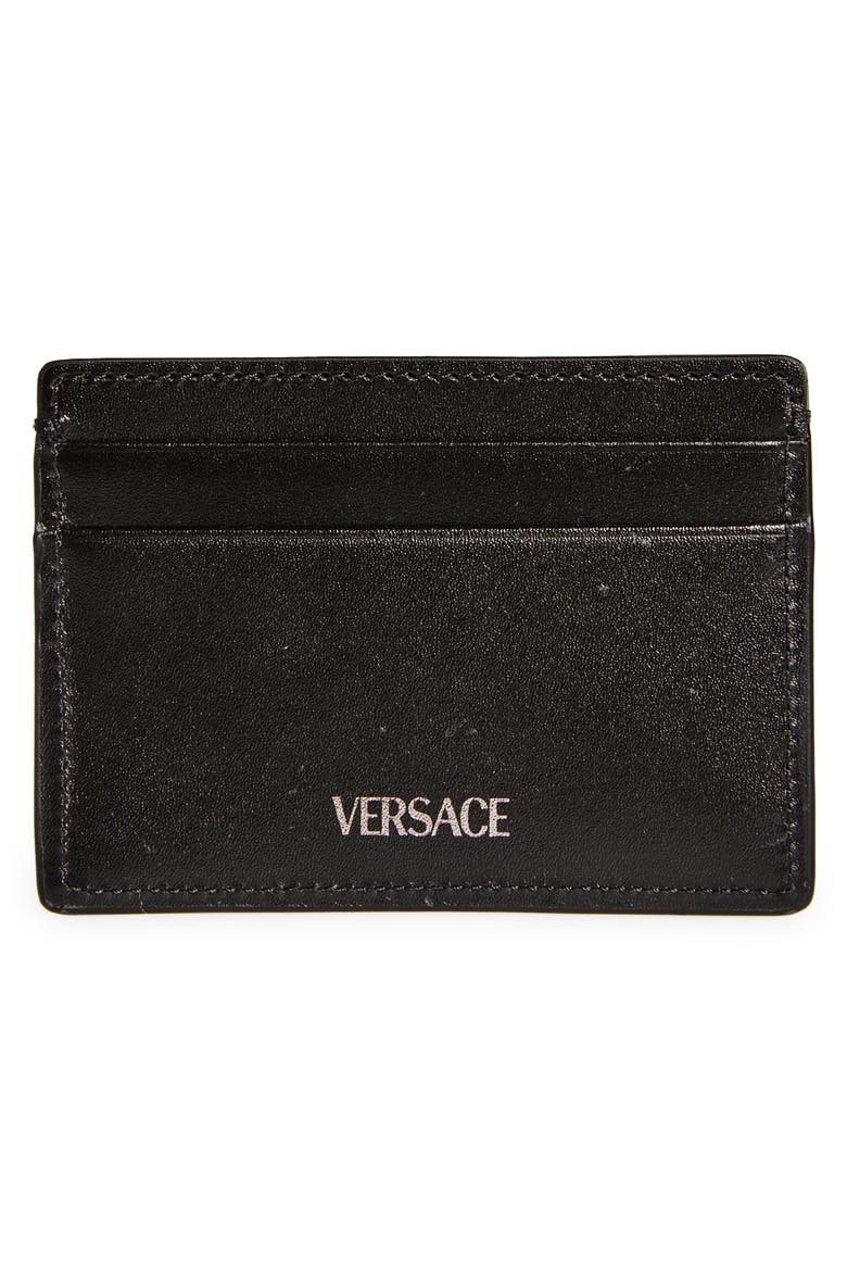 Floral Jacquard & Leather Card Case, Alternate, color, BLACK BLACK RUTHENIUM