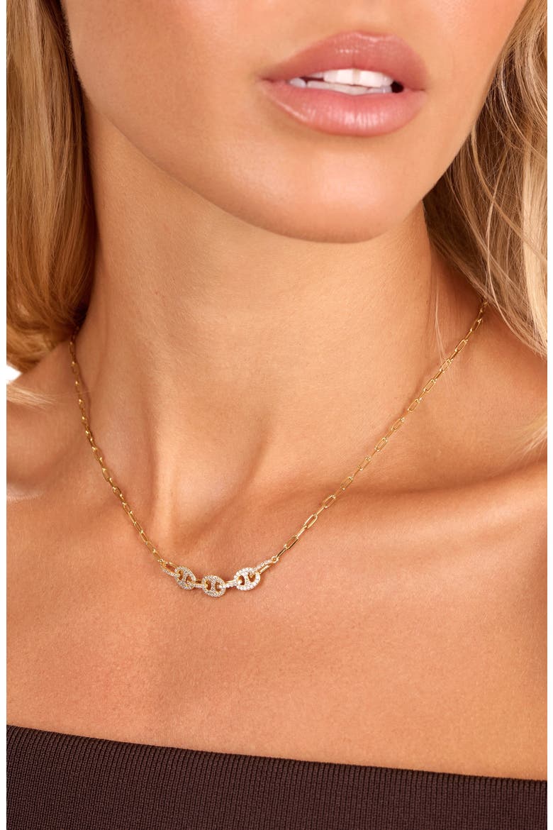 Cubic Zirconia Mariner Link Necklace, Alternate, color, GOLD