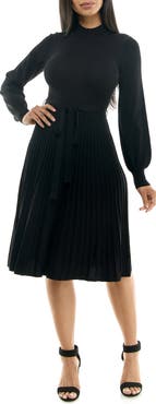 Nina Leonard Tie Waist Fit & Flare Sweater Dress