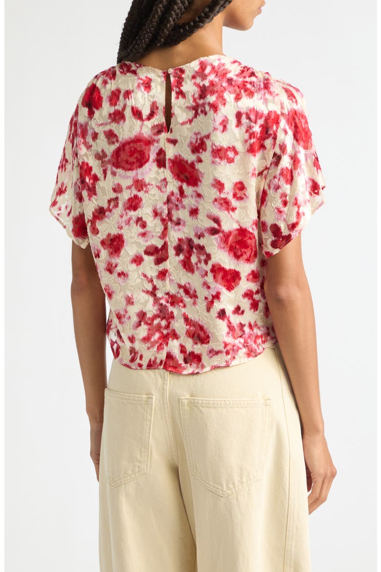 Hervane Floral Burnout Devoré Georgette Top, Alternate, color, ECRU/ PINK