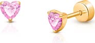Tiny Blessings 14K Gold on Titanium 4mm Pink Sparkling Heart Stud Screw Back Earrings