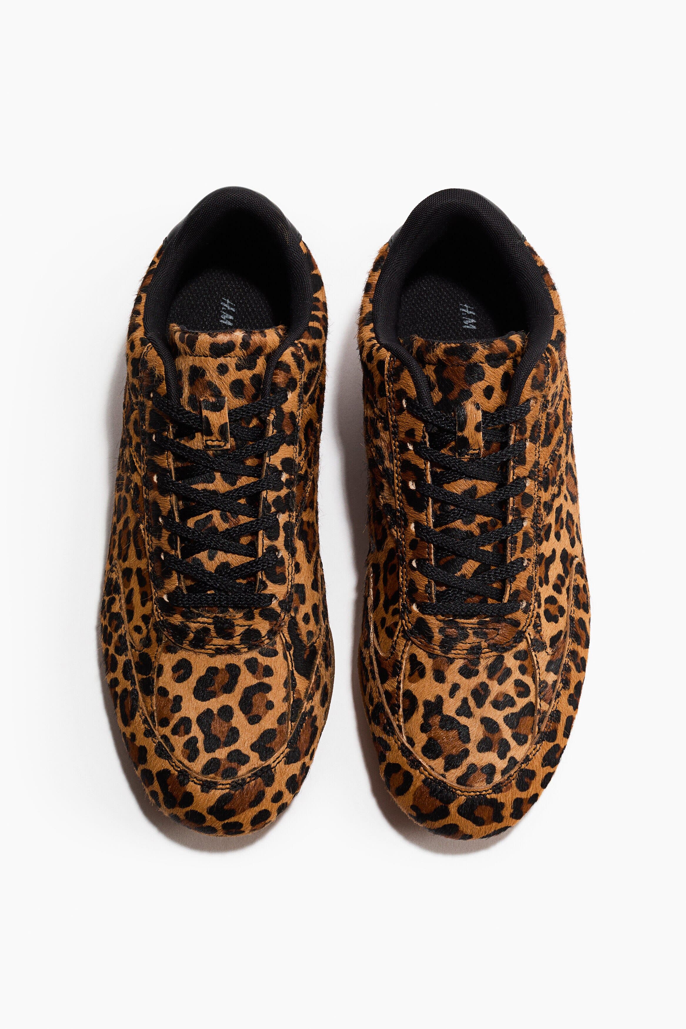 H&M Leather Trainers, Alternate, color, Beige/Faux Leopard