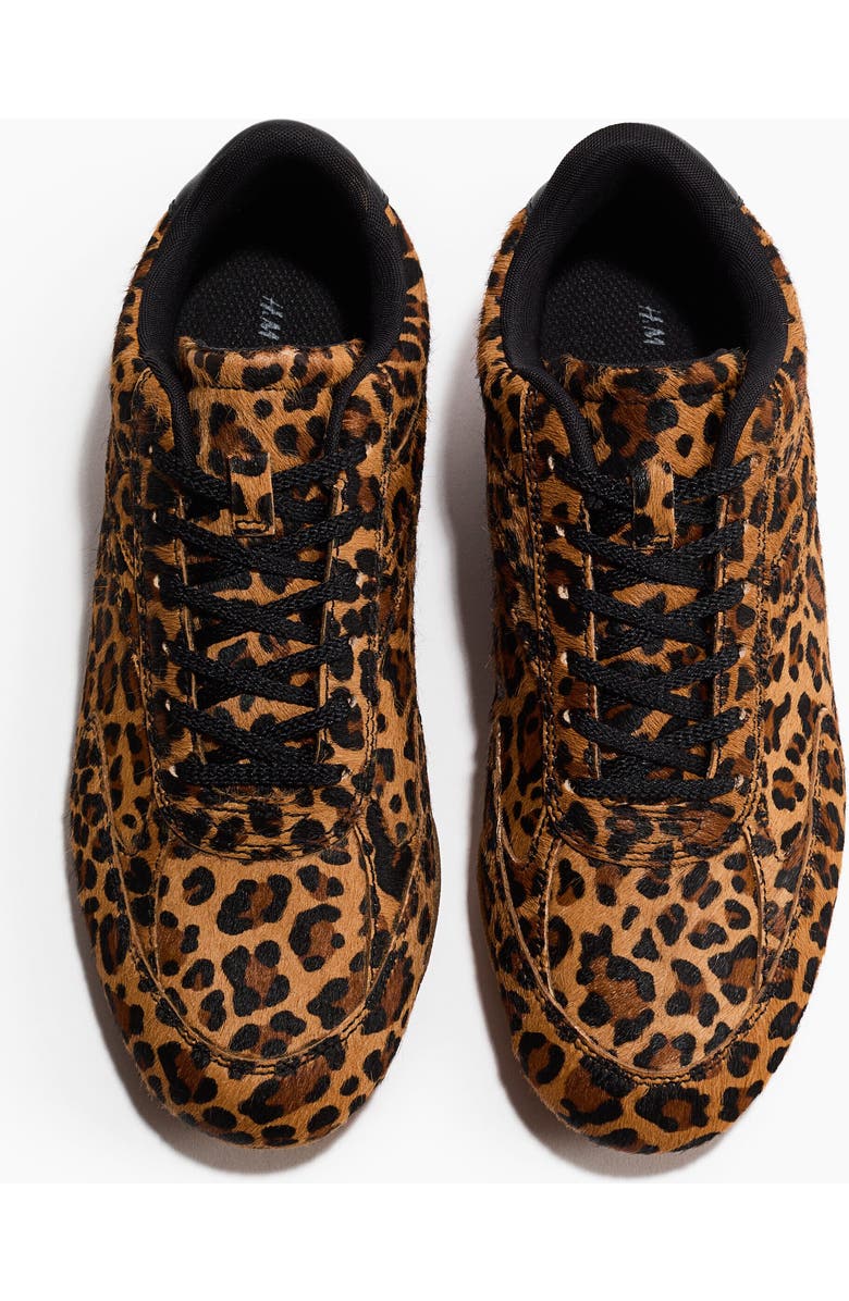 H&M Leather Trainers, Alternate, color, Beige/Faux Leopard