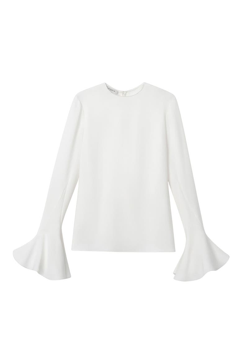 Godet Sleeve Crepe Top, Alternate, color, CLOUD