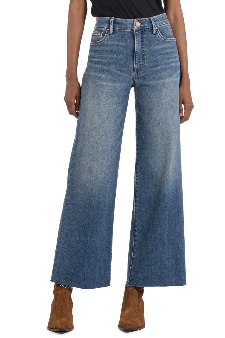 Meg Fab Ab High Waist Raw Hem Ankle Wide Leg Jeans, Main, color, MILESTONE