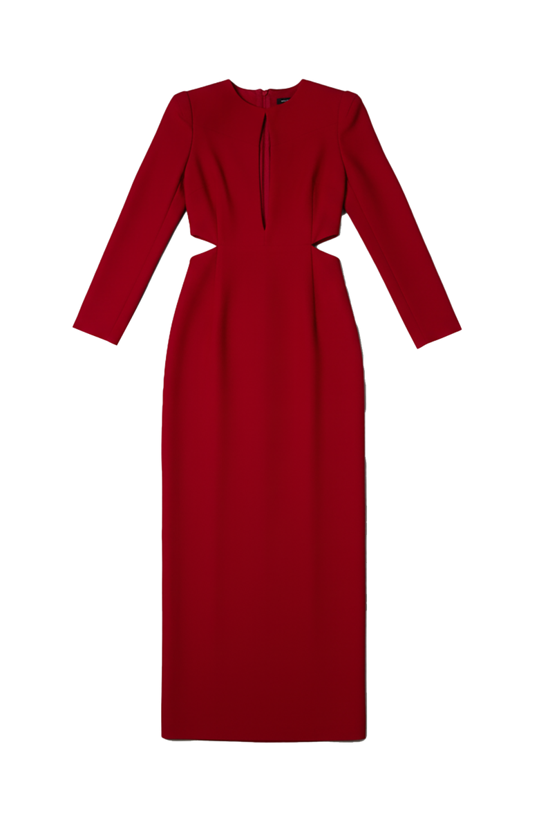 Karen Millen Scuba Crepe Plunge Maxi Dress, Alternate, color, Dark Red