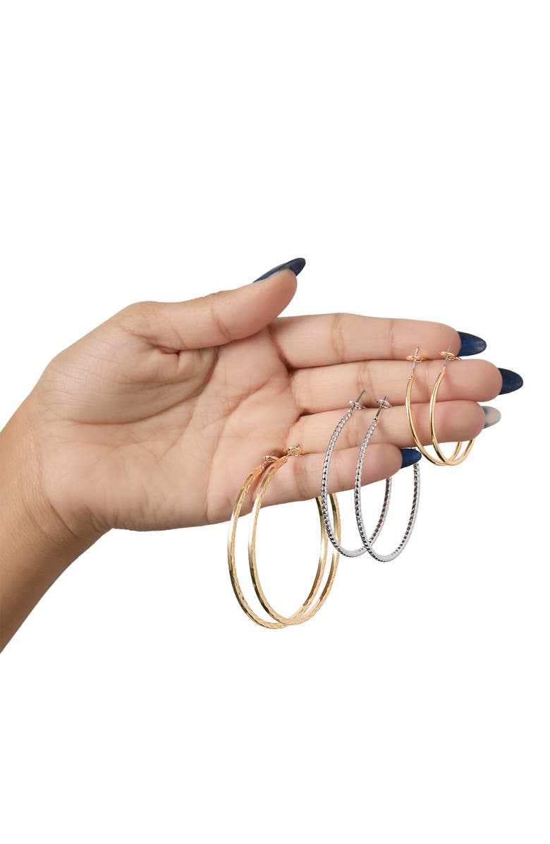 Jessica Simpson Mixed Metal Hoop Earring Set in Gold & Silver-Tone, Alternate, color, Multi