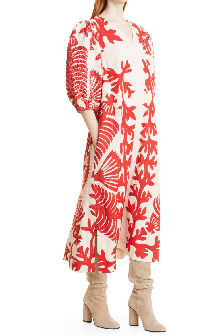 Sea Henrietta Puff Sleeve Dress, Alternate, color, RUBY