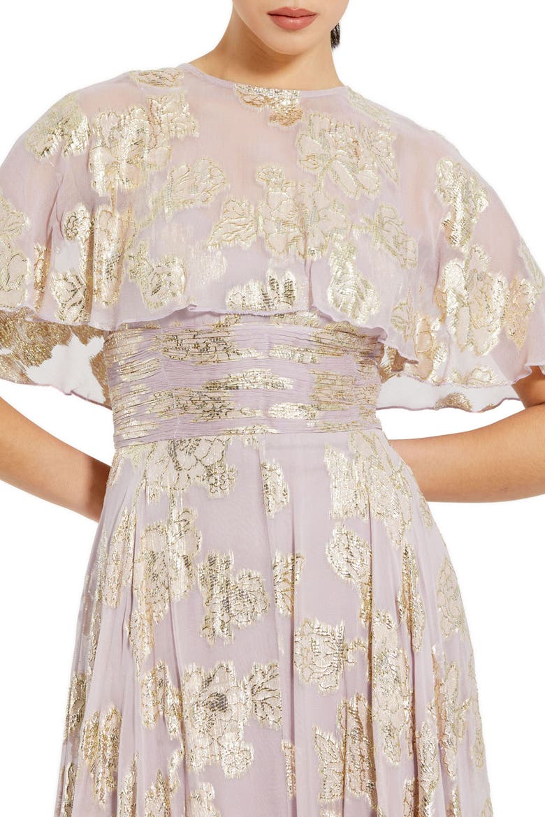 Floral Print High Neck Cape Sleeve A Line Gown, Alternate, color, Vintage Lilac