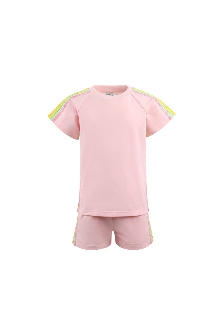 Rainbow Stripe Short Set, Alternate, color, Pink