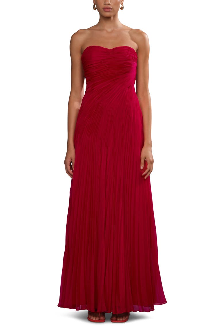 Elea asymmetrical pleated gown, Alternate, color, Solstice Red