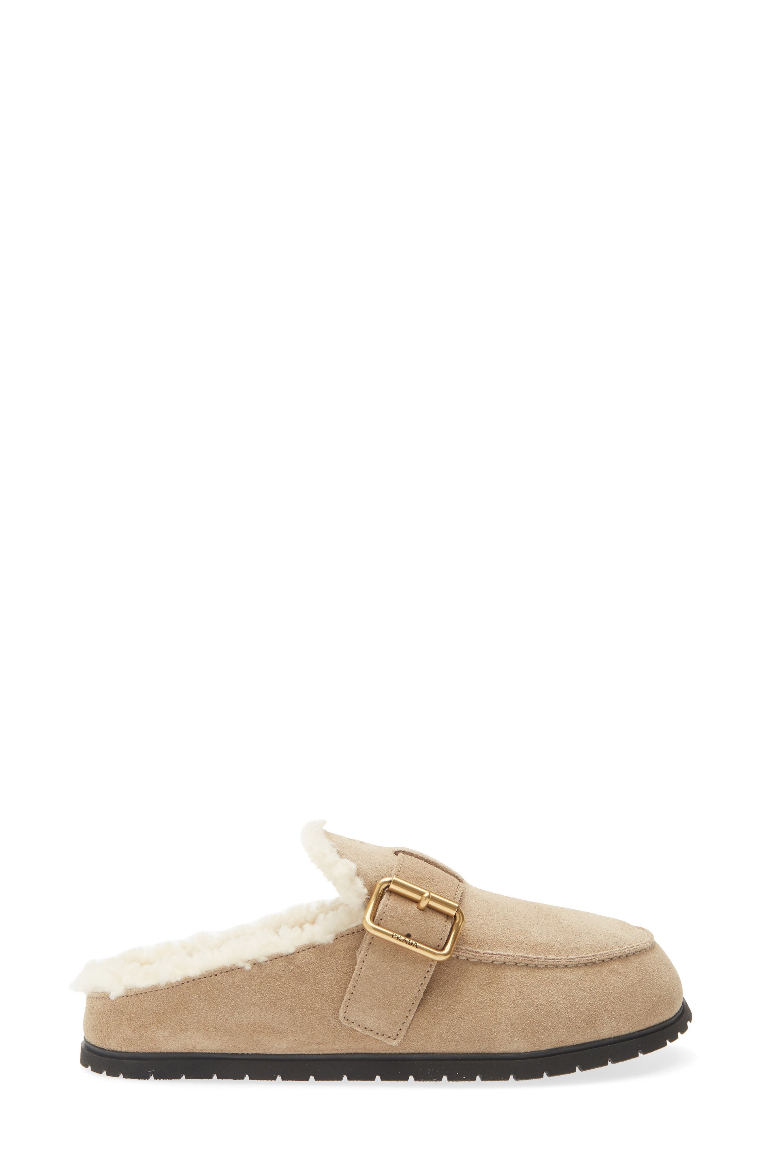 Genuine Shearling Buckle Mule, Alternate, color, DESERTO