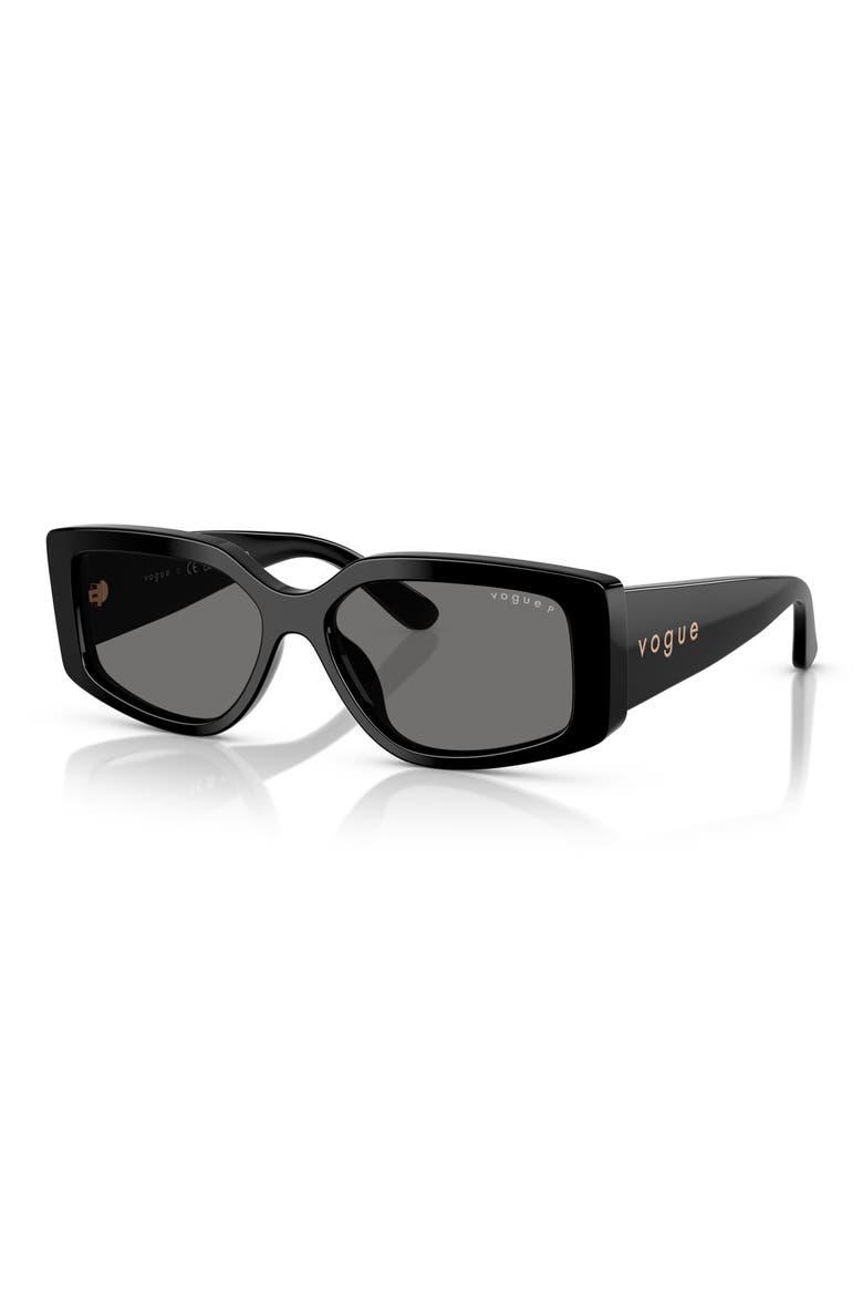 55mm Polarized Rectangular Sunglasses, Alternate, color, BLACK