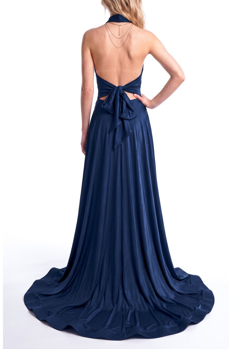 Halter Tie-Back A-Line Evening Gown, Alternate, color, Navy
