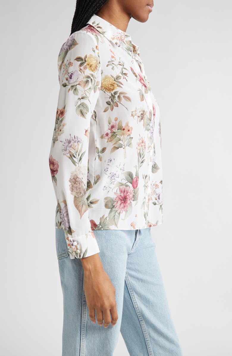 Alice + Olivia Willa Floral Silk Button-Up Shirt, Alternate, color, 