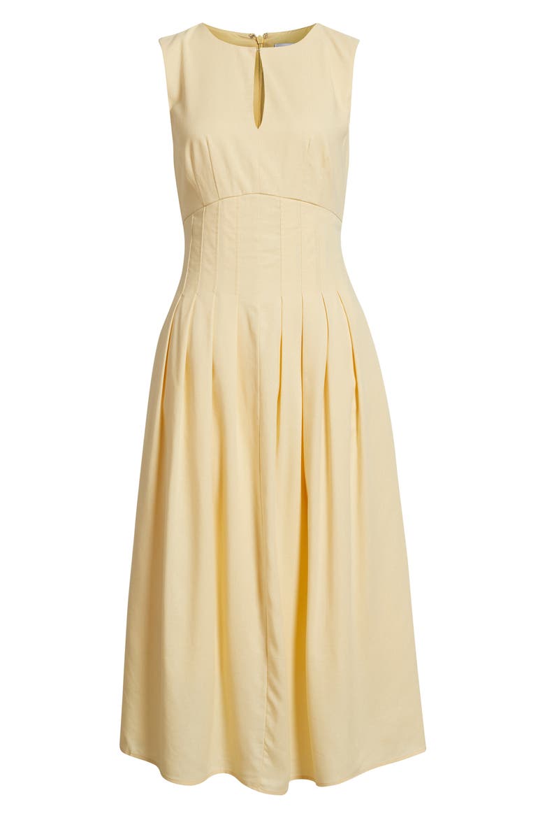 Pintuck Waist Midi Dress, Alternate, color, BUTTER