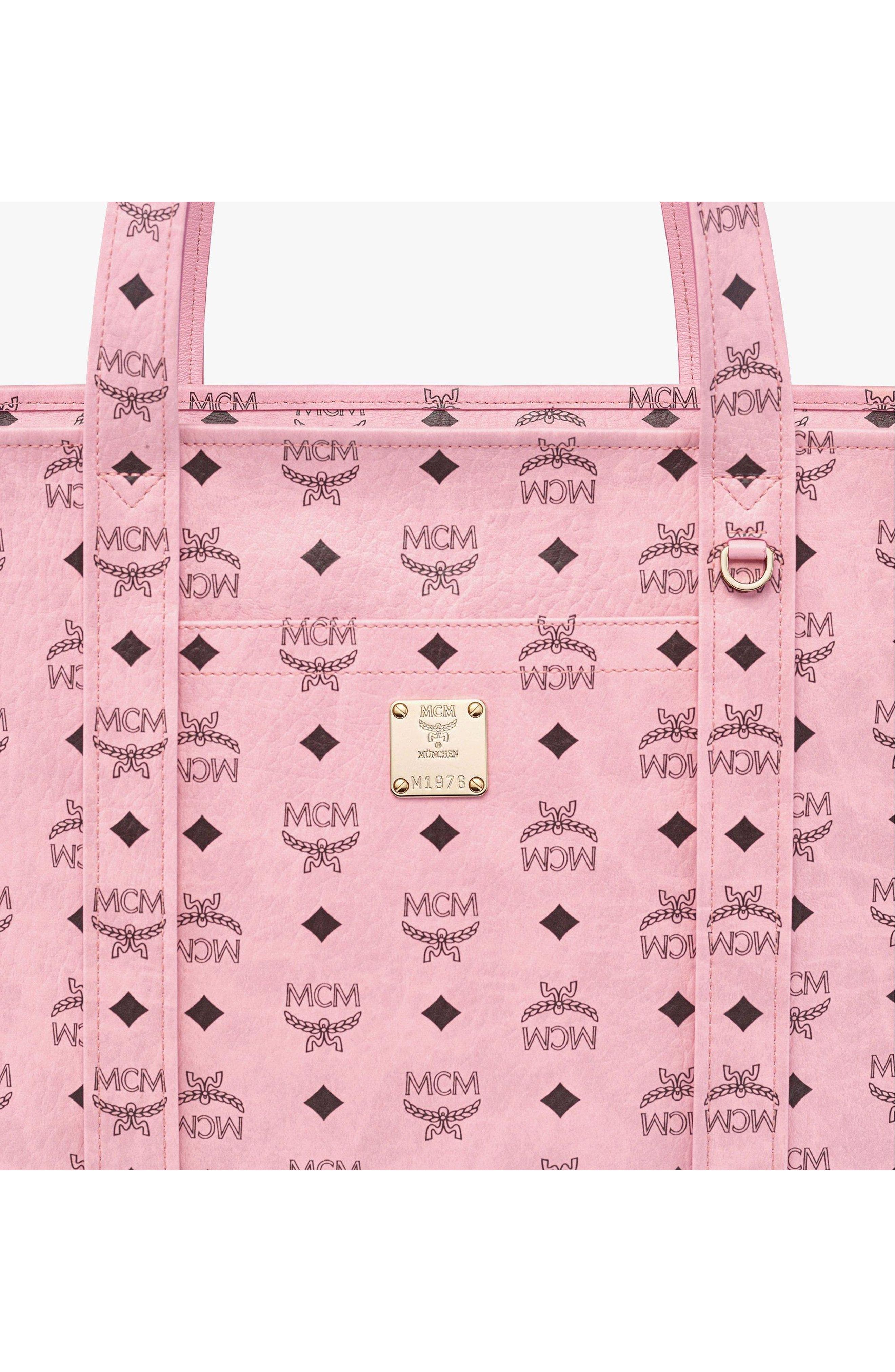 MCM Aren School Bag Tote in Visetos, Alternate, color, Soft Pink