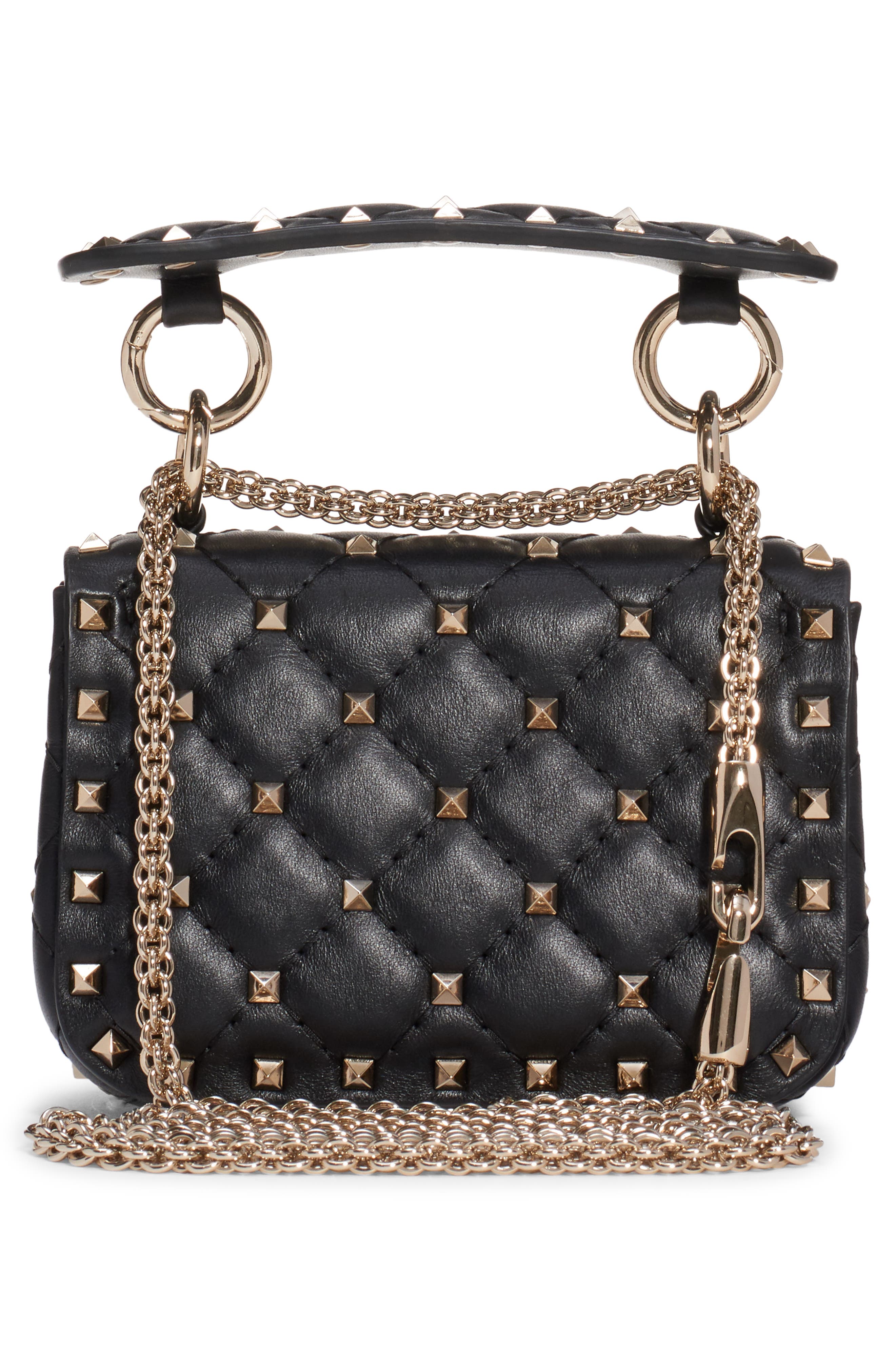 Valentino Garavani Micro Spike It Rockstud Lambskin Leather Top Handle Bag, Alternate, color, 
