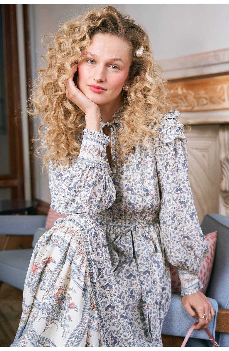 CeCe Floral Print Ruffle Tie Waist Maxi Dress, Alternate, color, 