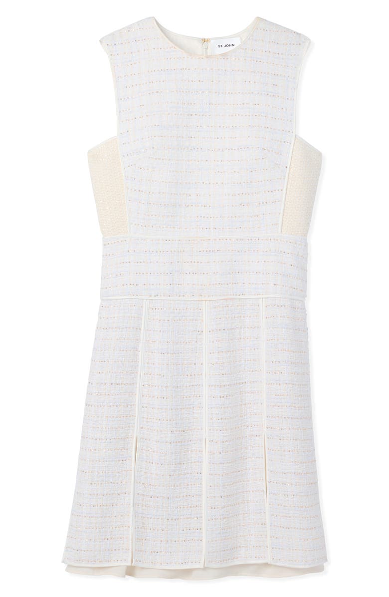 ST. JOHN Sleeveless Sequin Tweed & Georgette Minidress, Alternate, color, Ivory Multi