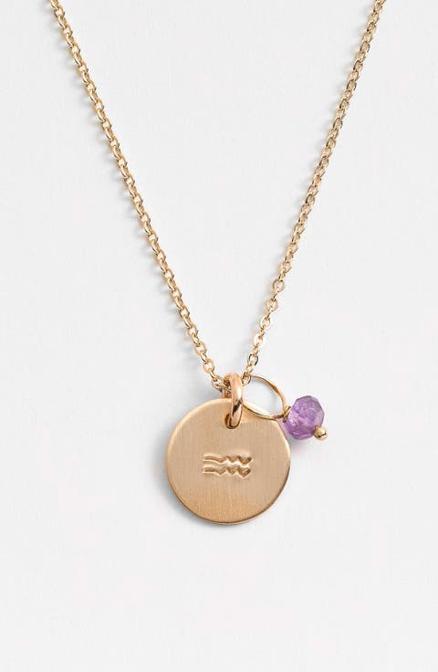 14k-Gold Fill & Semiprecious Birthstone Zodiac Mini Disc Necklace