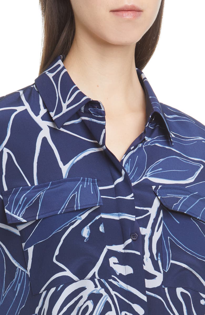 Lafayette 148 New York Zora Leaf Print Silk Shirt, Alternate, color,