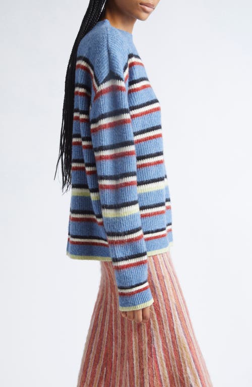 Zankov Halas Stripe Rib Merino Wool & Cashmere Crewneck Sweater In Blue