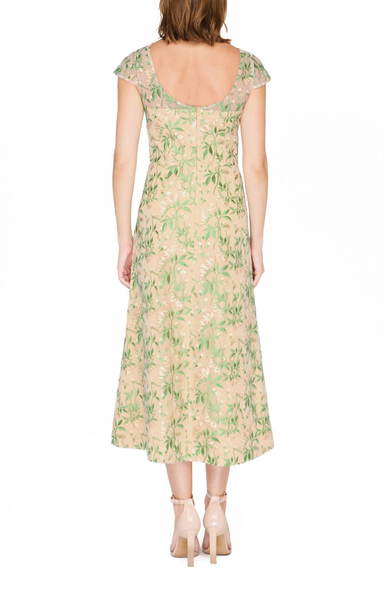 JS Collections Sulllivan Floral Embroidery Cocktail A-Line Dress, Alternate, color, Maize Green
