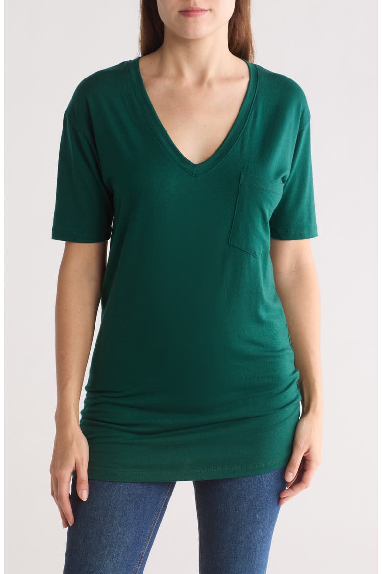 Deep V-Neck Boyfriend T-Shirt, Main, color, HUNTER GREEN
