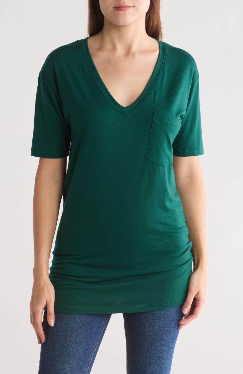 GO COUTURE Deep V-Neck Boyfriend T-Shirt, Main, color, Hunter Green