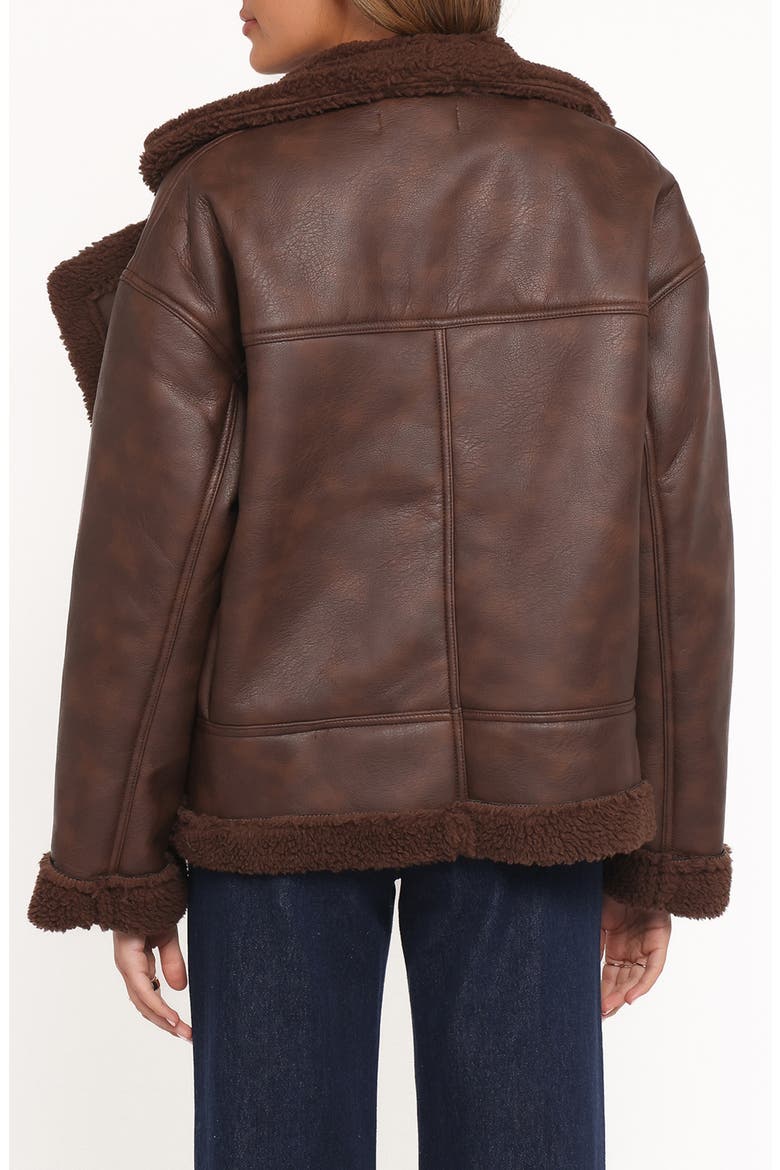Faux Leather & Faux Shearling Car Coat, Alternate, color, CHOCOLATE