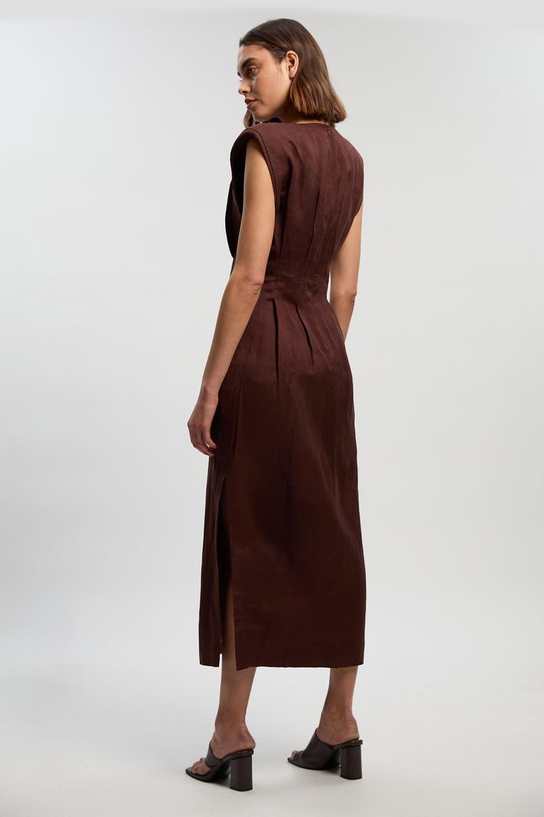 Linen Blend Pintuck Midi Dress, Alternate, color, Chocolate