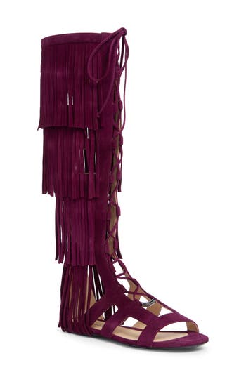 Longchamp Ghillie Lace-up Fringe Sandal In Violet