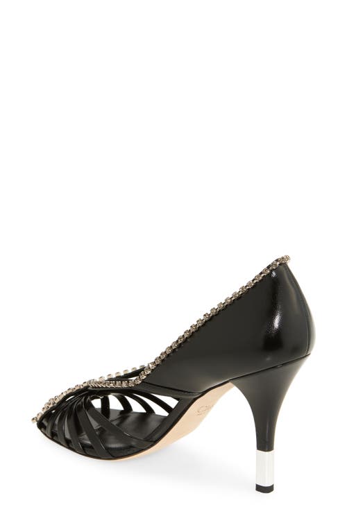 Chloé Leonie Crystal-embellished Leather Pumps In Black Silver