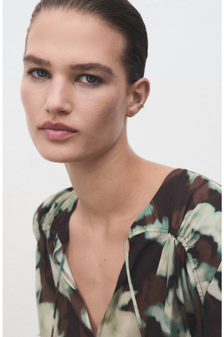Floral Shirred Yoke Top, Alternate, color, GREEN
