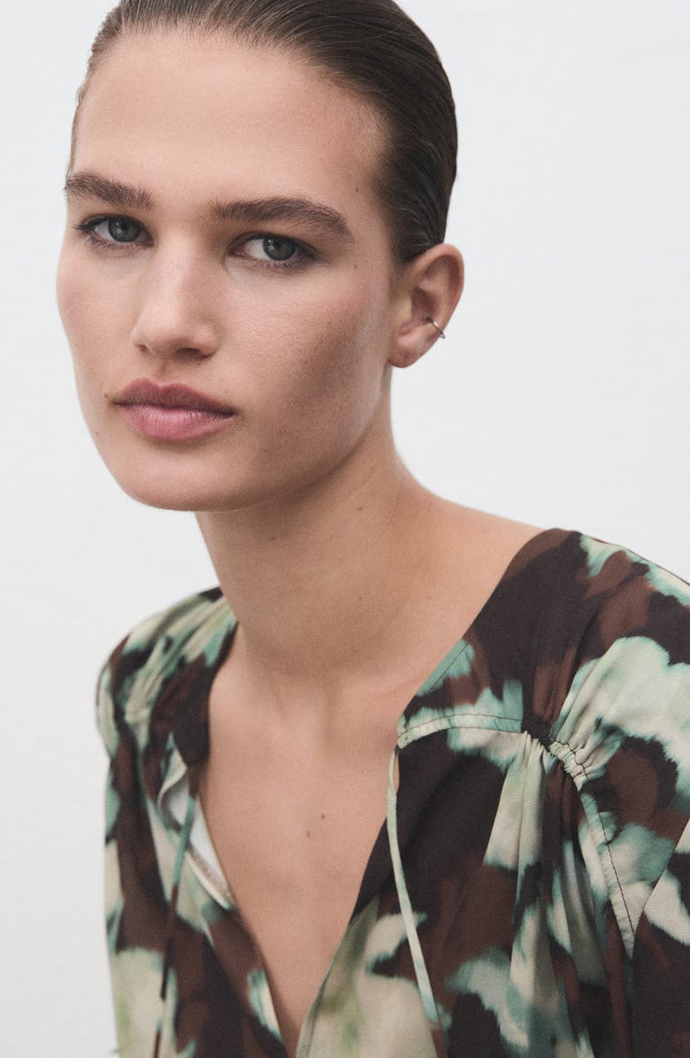 MANGO Floral Shirred Yoke Top, Alternate, color, Green