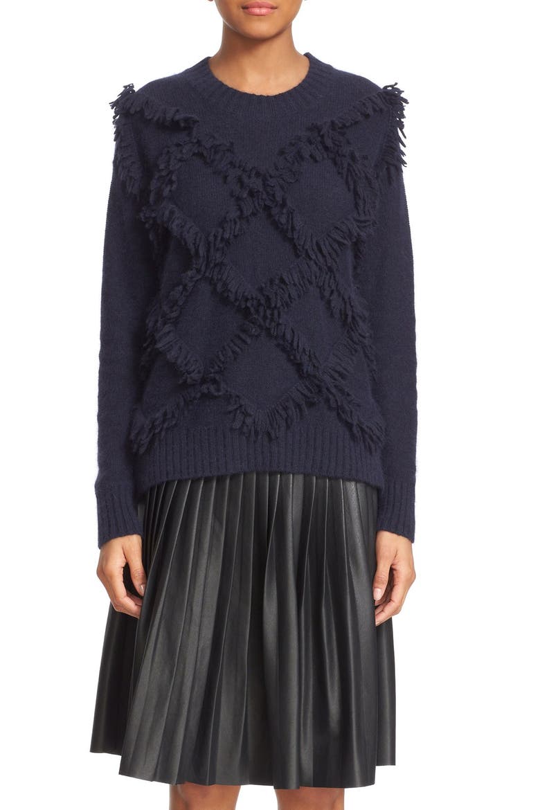 Fringe Pullover Sweater, Main, color, NAVY