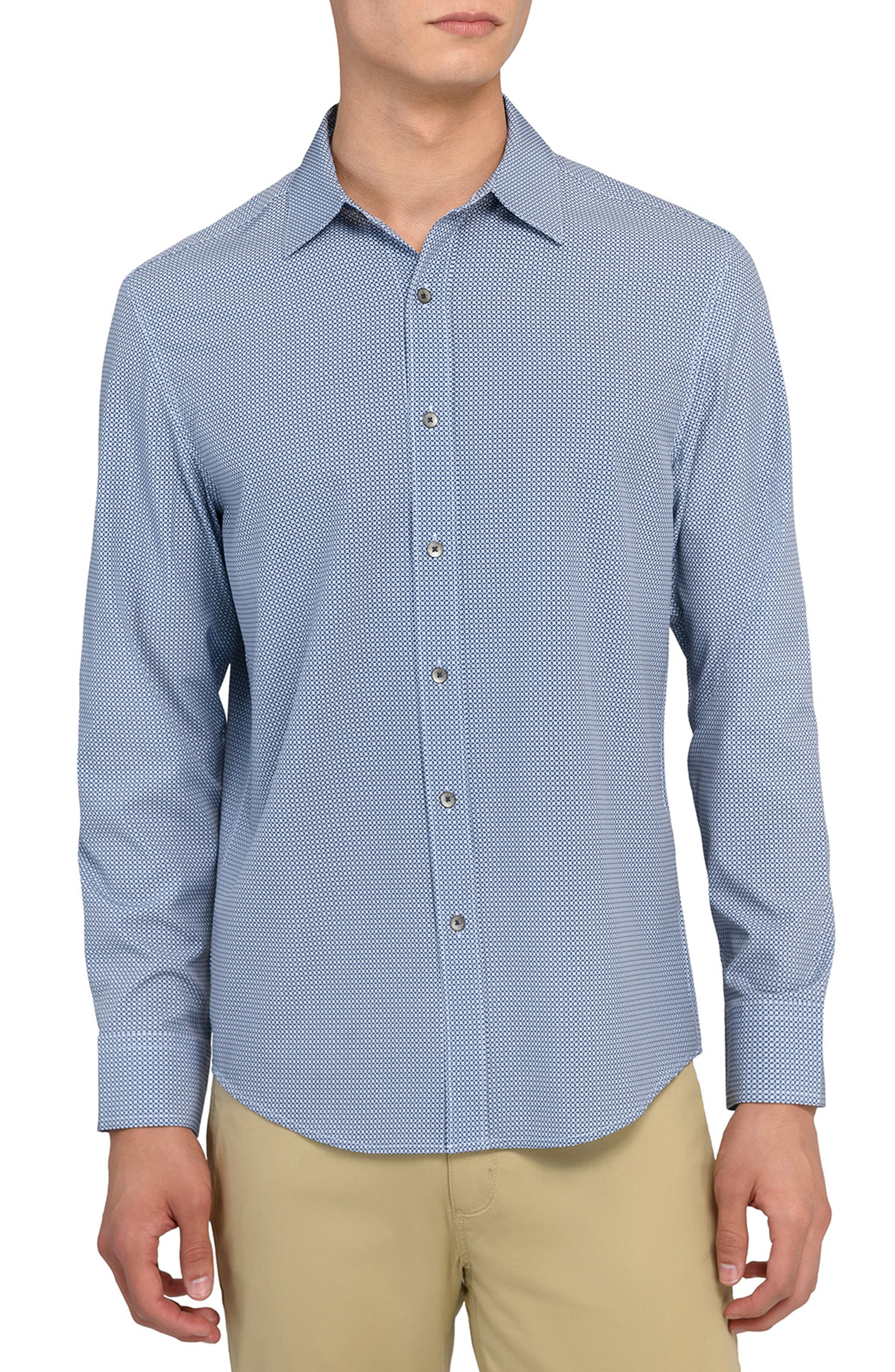 Wrk W.r.k Slim Fit Round Geo Print Performance Button-up Shirt In Blue