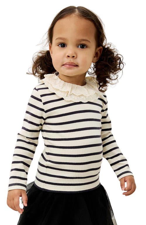 Next Kids' Eyelet Collar Stripe Long Sleeve Top In Multi