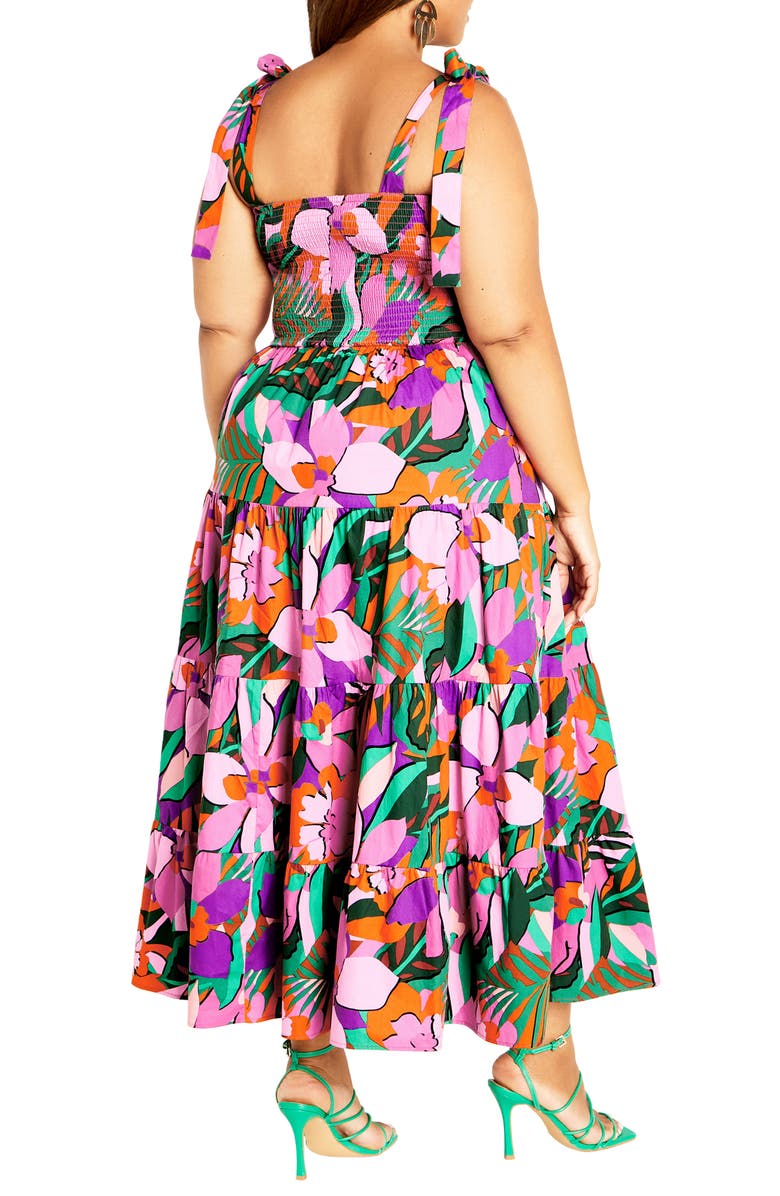 City Chic Sicilia Floral Smocked Tiered Maxi Sundress, Alternate, color,