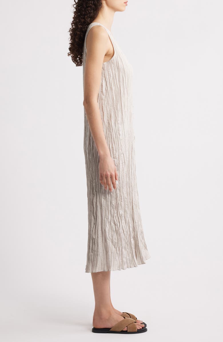 Eileen Fisher Pleated Silk Midi Dress, Alternate, color, Chalk