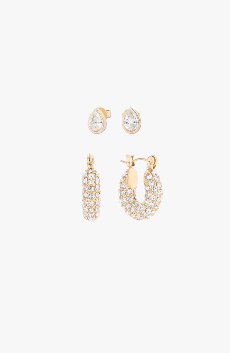 CUFFED BY NANO Noel Pavé Hoops and Teardrop Studs Earring Set, Main, color, Gold