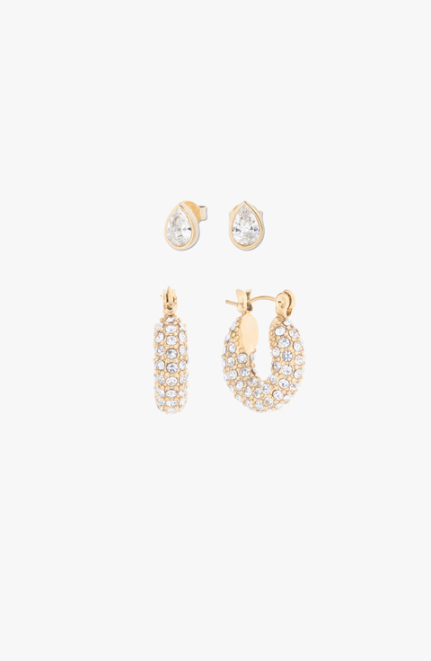 Noel Pavé Hoops and Teardrop Studs Earring Set