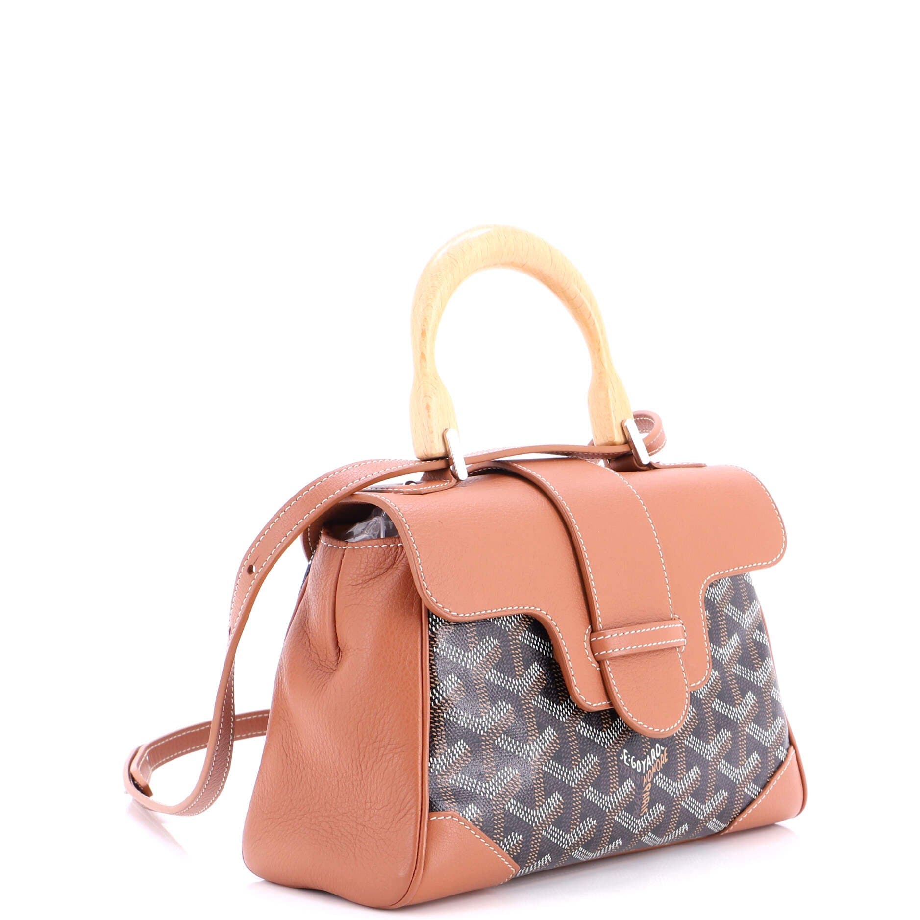 Pre-Owned Goyard Saigon Top Handle Bag Coated Canvas with Leather Mini, Alternate, color, Brown